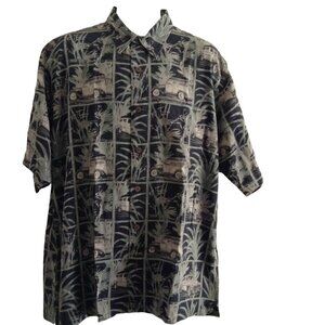 Boca Classics Hawaiian Aloha Shirt Men's Large Woody's Bamboo Black